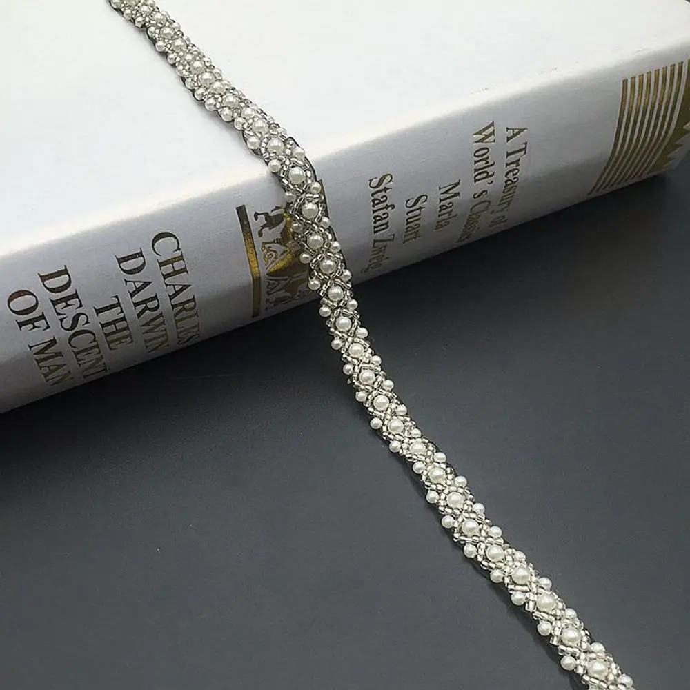 Applicazione in Pizzo Ricamato con Perle per Copricapo da Sposa, Nastro Decorativo con Perline per Abiti - Image 4