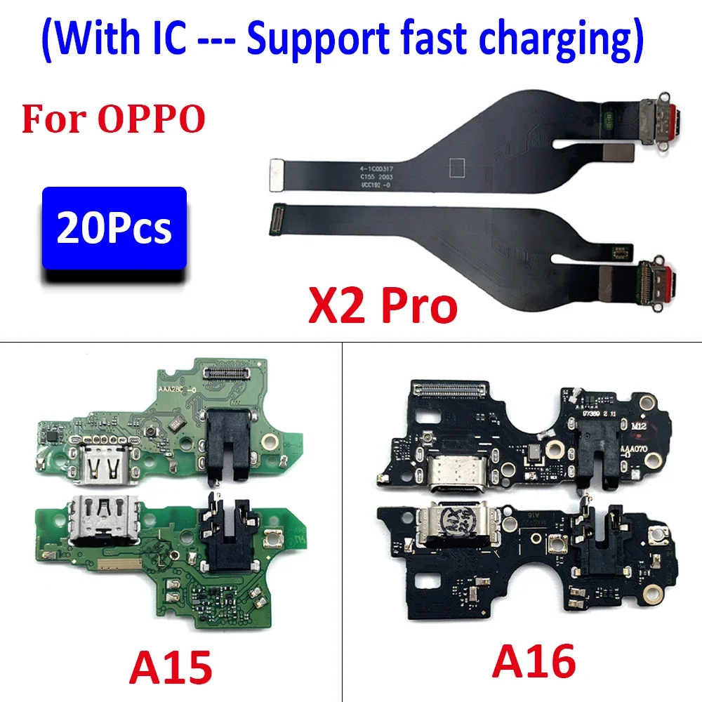 

20Pcs/Lot，USB Charging Port Board Flex Cable Connector Parts For Oppo A15 A16 X2 Pro Microphone Module Support fast charging