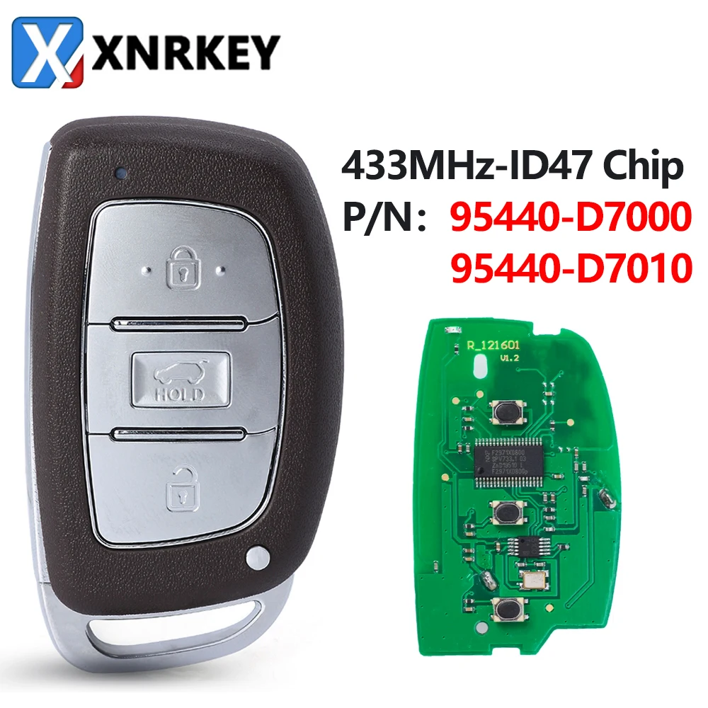 XNRKEY 3 Button Smart Remote Car Key ID47 Chip 433Mhz for Hyundai Tucson 2019 2020 P/N: 95440-D7000 95440-D7010