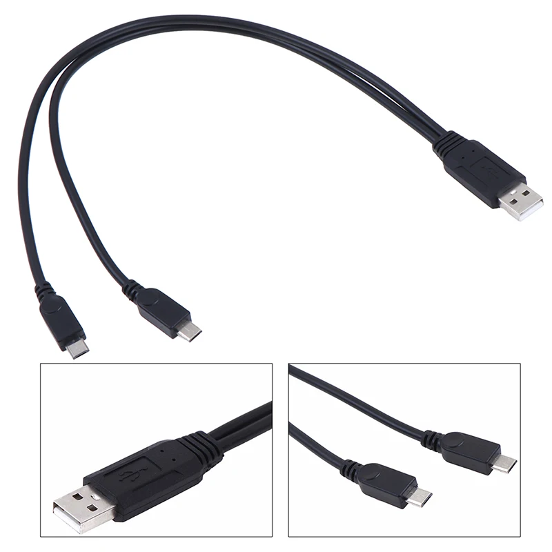 

USB 2.0 Male To Male Dual Micro Usb Splitter Y Charging Data Cable