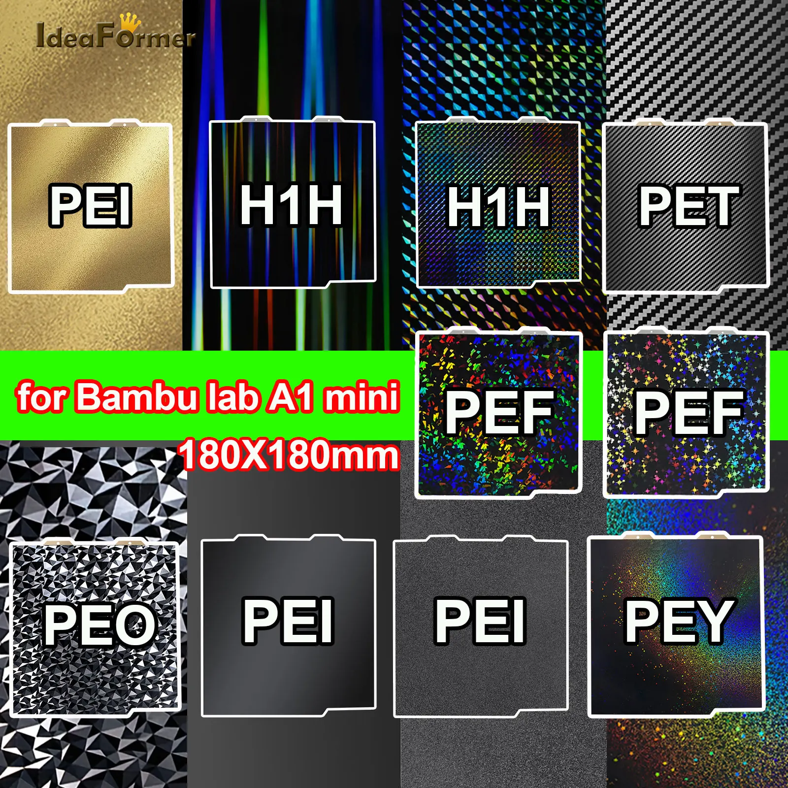 Per Bambu Lab A1 Mini Peo Build Plate Double Sided Carbon Pet Pey Pei H1H Plate Peo Per Bambulab A1 Mini Steel Pei Sheet 185X184