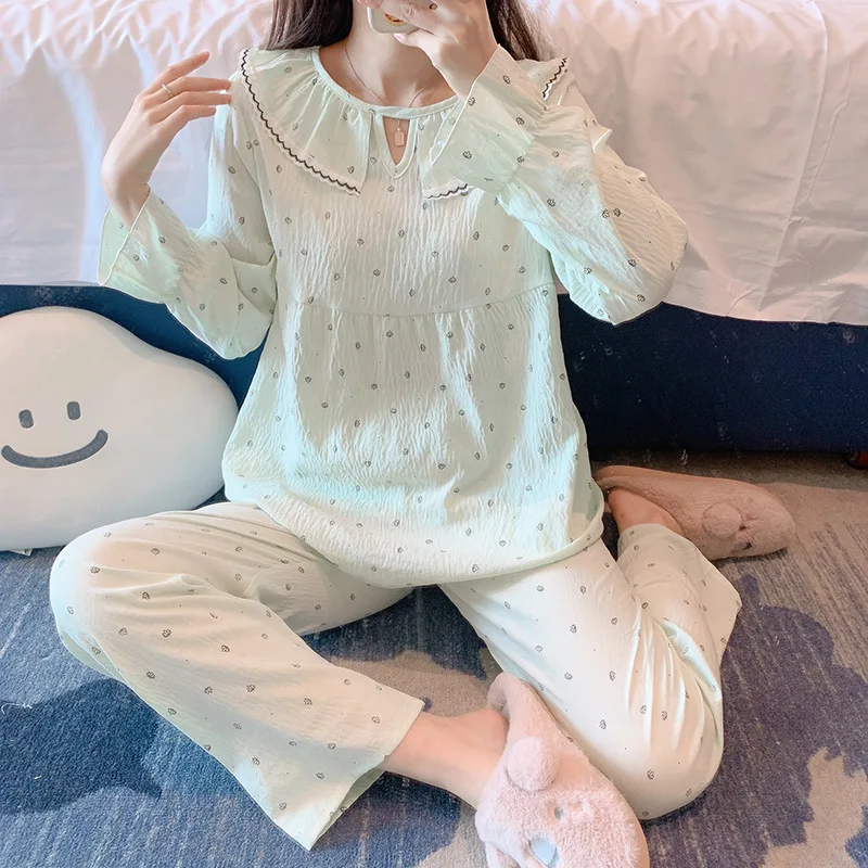 Round Neck Minimalist Pajamas New Nine Quarter Sleeved  Pants Two-piece Set Cloud Cotton Home Wear Spring Women's Casual Clothes