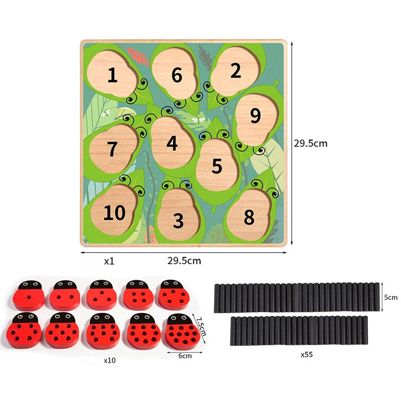 Wooden Ladybug Stick Counting Game Montessori Math Toys for Toddlers Learning Numbers Matching Sensory Educational Toys