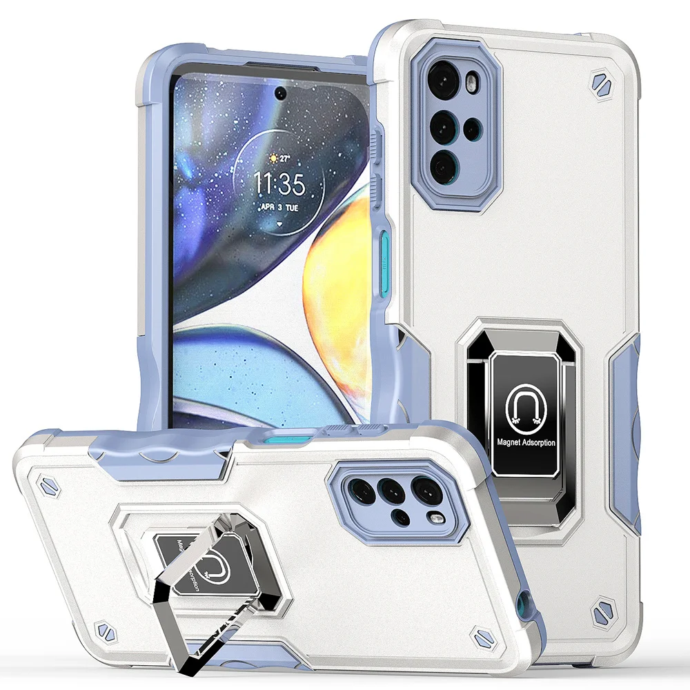 KEYSION Stoßfeste Rüstungshülle für Motorola Moto G22 Silikon + PC-Ringständer Telefonrückseite für Motorola MOTO G22_voghion.com