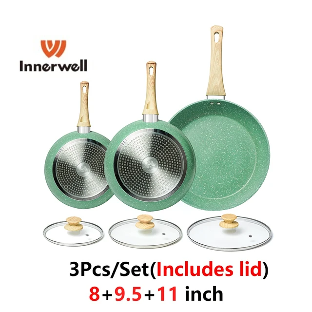 Innerwell Nonstick Frying Pan Set, Set of 3 Non Stick Frying Pans, Gold  Granite Induction Cookware, 8inch&9.5inch&11inch Skillet Omelette Egg  Frying