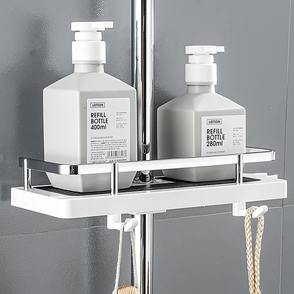 Bathroom Shelf Shower Storage Holder Pole Shelves Shampoo Tray Stand No Drilling Lifting Rod Shower Head Holder Rack Organizer 2