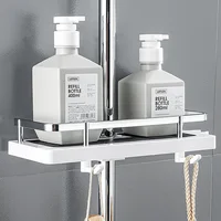 Bathroom Shelf Shower Storage Holder Pole Shelves Shampoo Tray Stand No Drilling Lifting Rod Shower Head Holder Rack Organizer 2