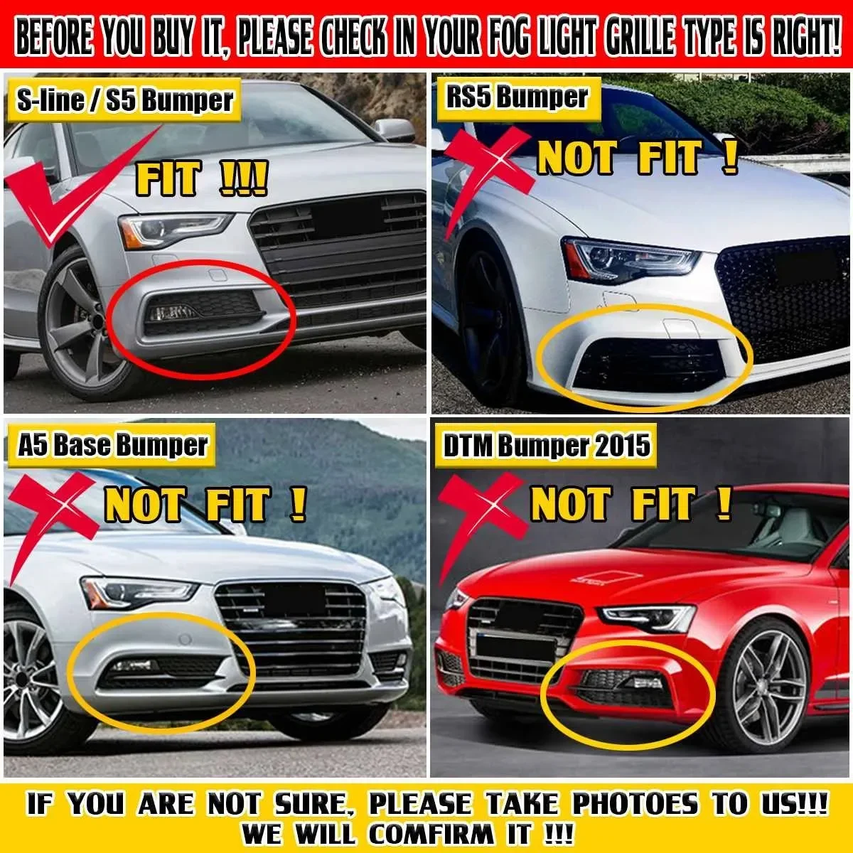 Audi A5 Sline S5 2013-2017用 フォググリル 2個セット
