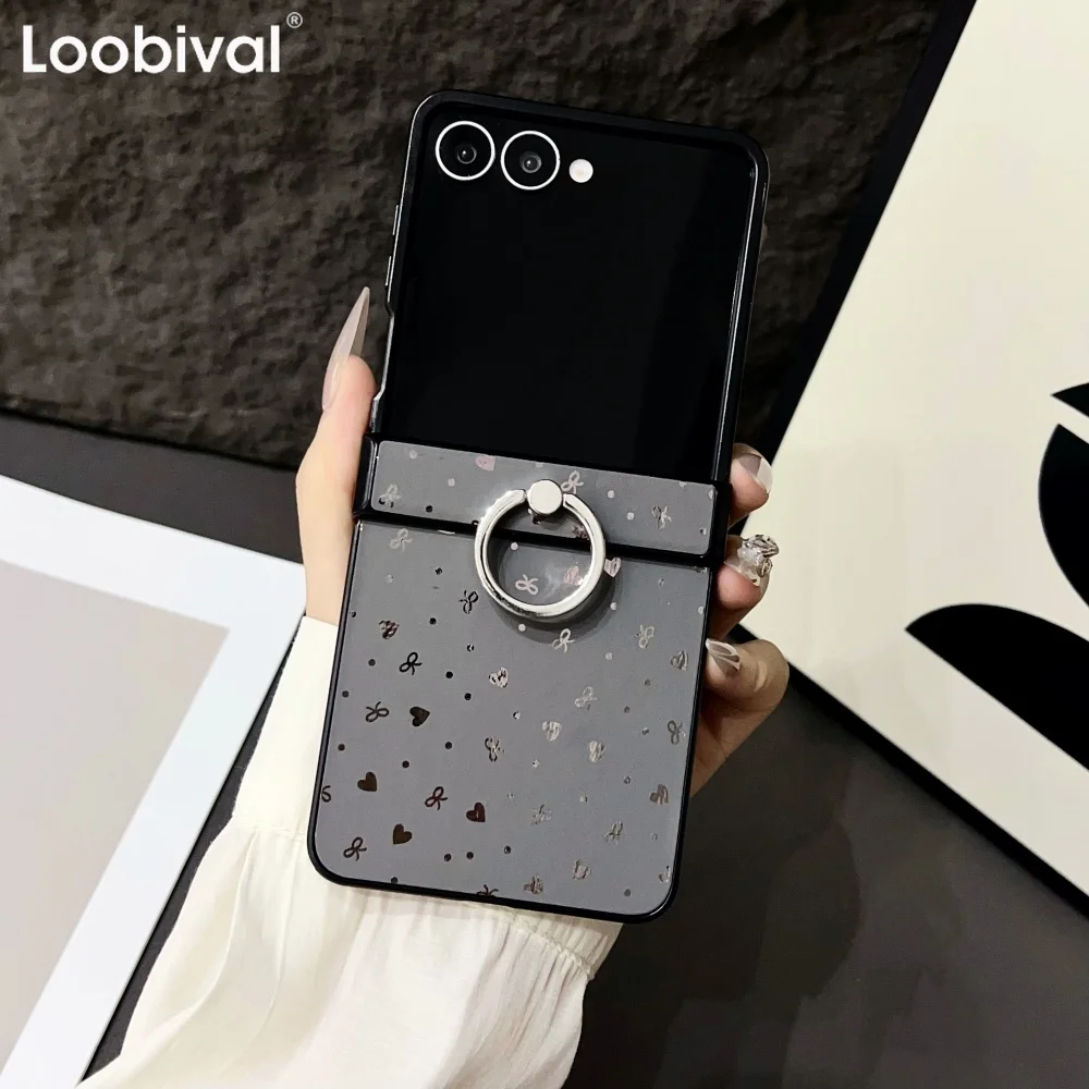 Glitter Love Heart Star Phone Case with Ring Buckle Bracket and Hinge Protection
