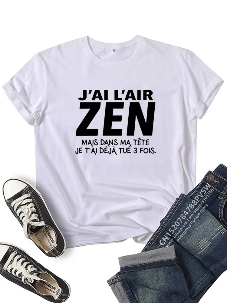 France Letter J'Ai l'air Zen mais dans ma tête Je t'ai déjà tué Trois Graphic T-shirt Girl Y2K Harajuku Black Pink Red Tee Tops 4