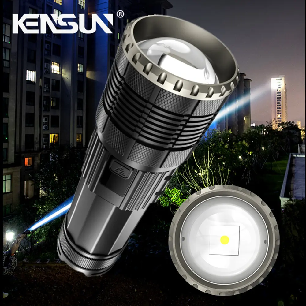 Super Bright Spotlight Long Range LED White Light Flashlight 2000 Meters With Three-Color Induction Taillight Zoom Torch