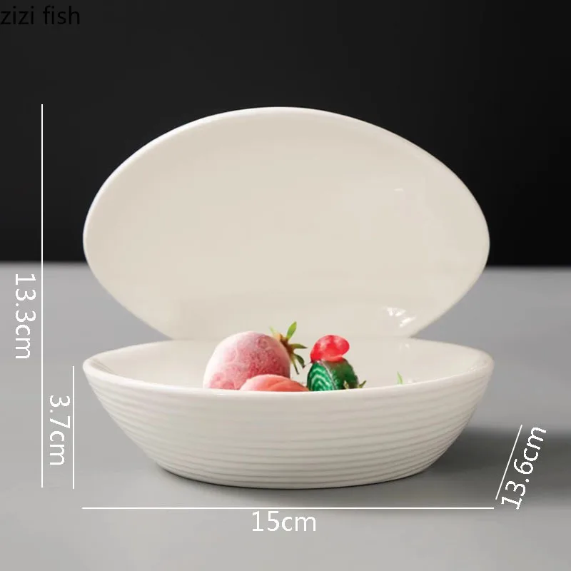 Pure White Threaded Clam Shell Ceramic Dinner Plate Restaurant Dessert Plate Salad Molecular Cuisine Creative Tableware