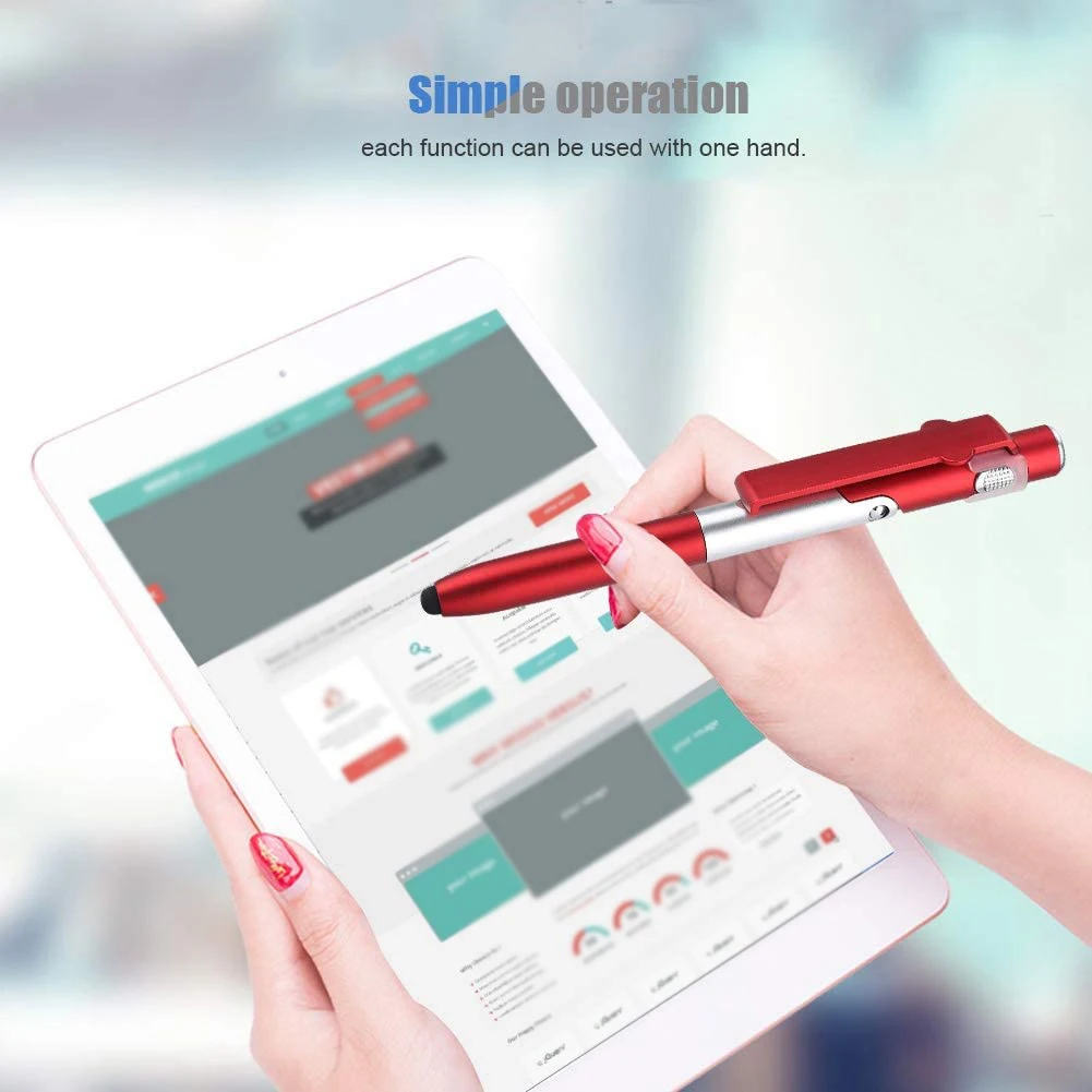 Ballpoint Pen with LED Light Multifunction Folding Stand for Phone Holder Night Reading Stationery Pen for Office School Student
