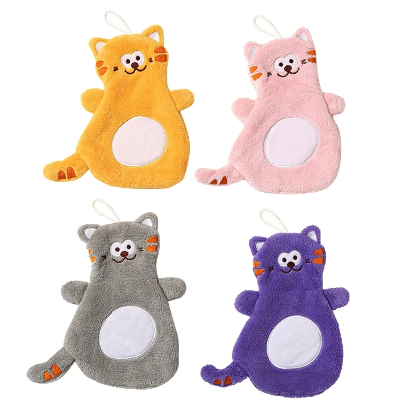 

Cartoon Cat Hand Towel Coral Fleece Handkerchief Hanging Wipe Towel Dishcloth