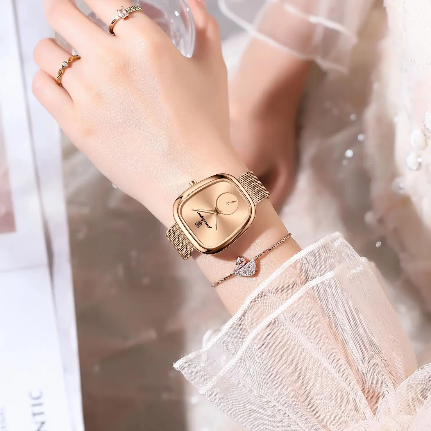 POEDAGAR Luxury Fashion Elegant Ladies Watch Waterproof Watch for Woman Mesh Stainless Steel Quartz Women's Watches Female Reloj 5