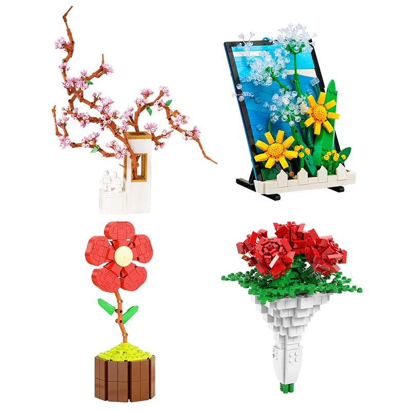 Mazzi Di Rose Rosse Sakura Flowers Building Blocks Set Di Mattoni Dente Di Leone Assemblare Kit Per Ragazzi Ragazze Bambini Regalo Di San Valentino Pe