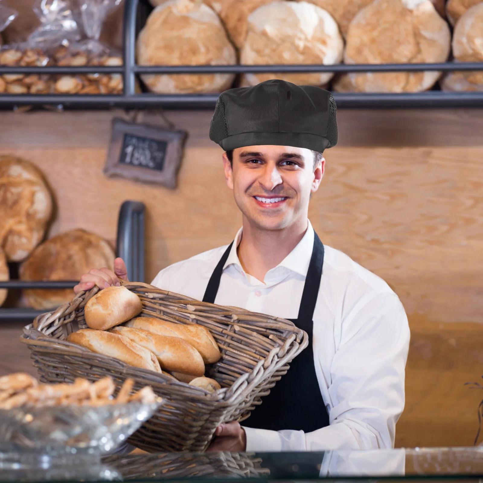 2 Pcs Black Beret Chef Hat Kitchen Worker Waiter Hair Net Cook Hat Restaurant Food Service Work Wear Uniforms Chef