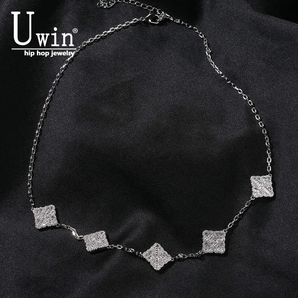 

UWIN Four Leaf Clover Necklace Full Iced Out CZ Cubic Zircon Fashion Luxurious Choker HipHop Jewelry