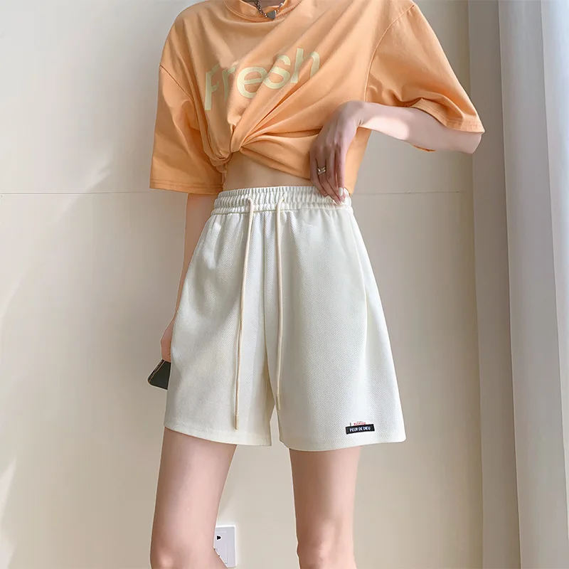 

Summer Thin Casual Shorts Women Korean Fashion Solid Color Sports Shorts A-line High Waist Loose Elastic Waist Short Pants Women
