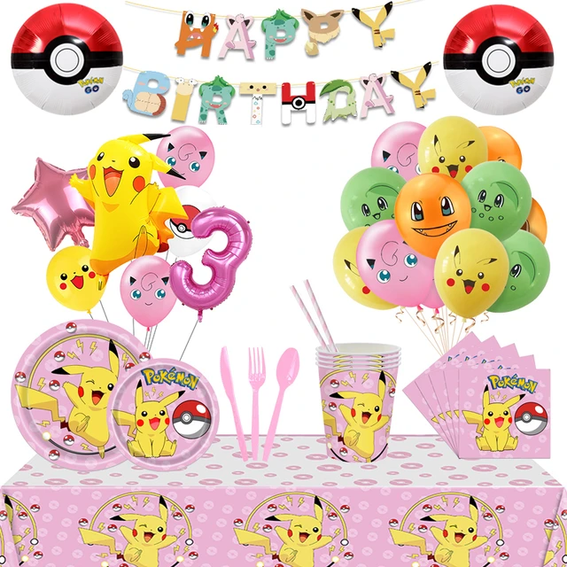 Pokémon Decoração de Aniversário para Meninas, Louça Rosa Pikachu, Pratos  De Papel, Copos, Guardanapos, Balões, Pano De Fundo, Baby Shower, Fontes De  Festa - AliExpress