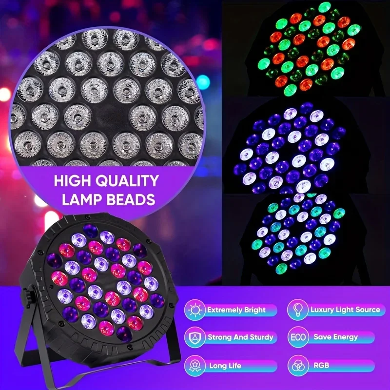 36LEDs RGB LED Par Stage Light with DMX512 Remote Sound Activated Lighting for DJ Disco Wedding Club Church Christmas Party Show