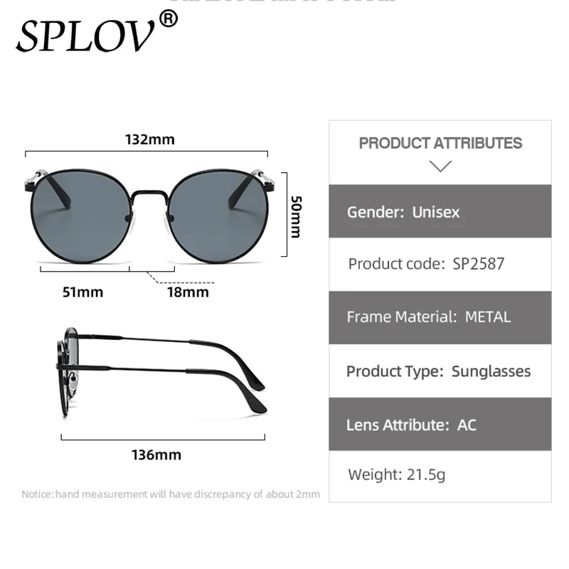 نظارات شمسية مستديرة للرجال والنساء إطار معدني عدس...