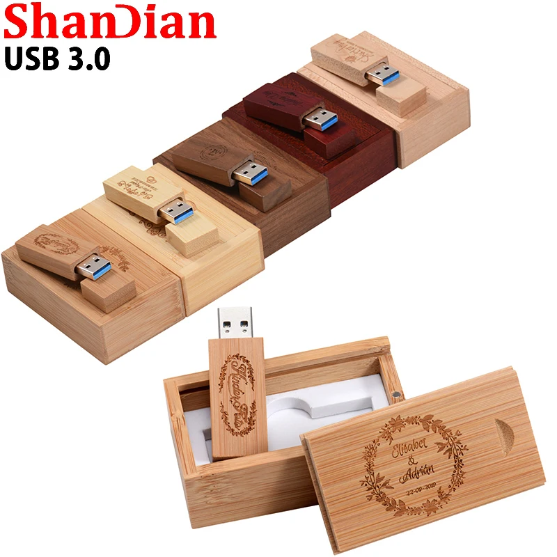 Maple Wooden Box With Custom Logo Usb 3.0 Pen Drive Memory Stick de Alta Velocidade Flash Drives 64gb 128gb 32gb 16gb 8gb 4gb Lote 10pc - Imagem 5