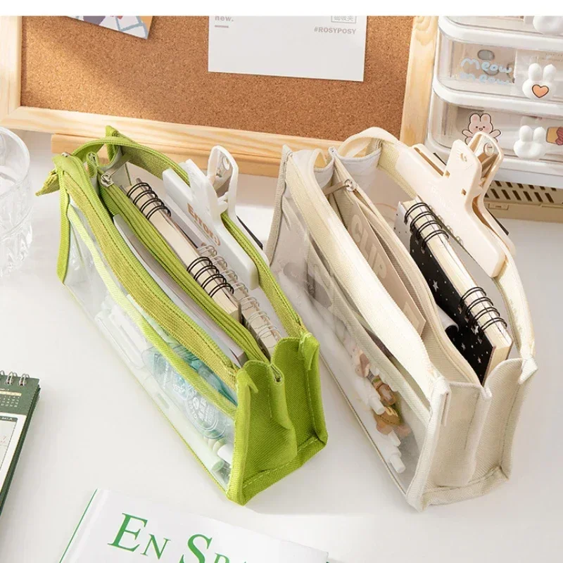Six-Layer Transparent Storage Bag – Large-Capacity Minimalist Japanese-Style Pencil Case and Makeup Organizer with High Aesthetic Appeal Bags & Storage Items Beach bags