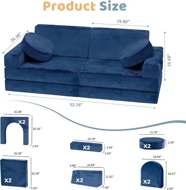 Modular Kids Sensory 12pc Certified Convertible Sectional Sofa