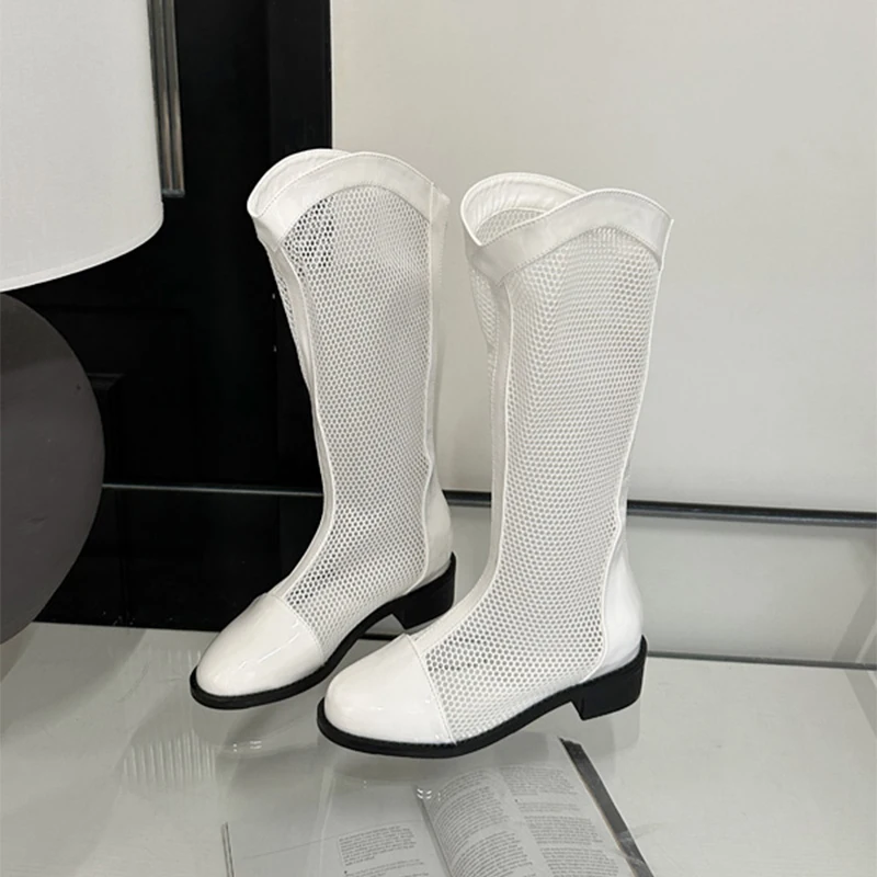 ZOOKERLIN Sexy Thick Heels Hollow Mesh Women Sandals Boots Summer Fashion Trend Comfort Peep Toe Boots Jazz Dance Female Shoes