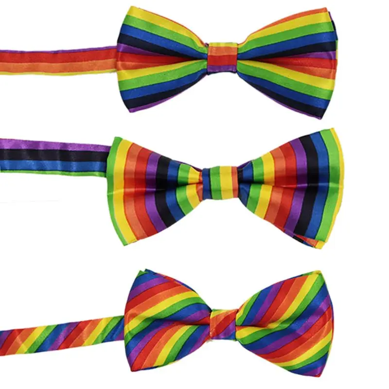 

Fashion Colorful Rainbow Striped Bowties for Groom Men Women Wedding Party Leisu