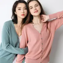 

Autumn V Neck Women Solid Color Long Sleeve Cardigan Single-breasted Knit Coat