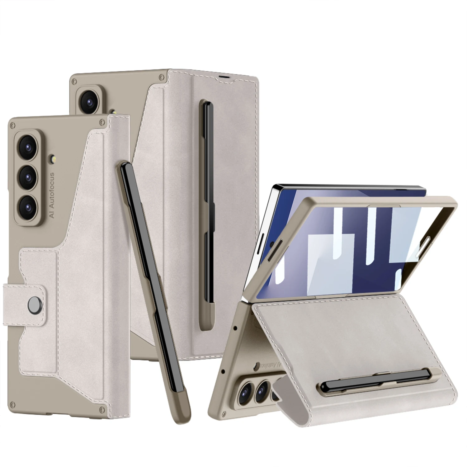 Frosted Leather Fold Stand Case with Stylus Holder & Screen Glass Cover
