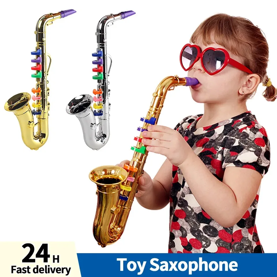HOMSFOU Golden Kids Toy Saxophone Musical Wind Instruments 8 Rhythms