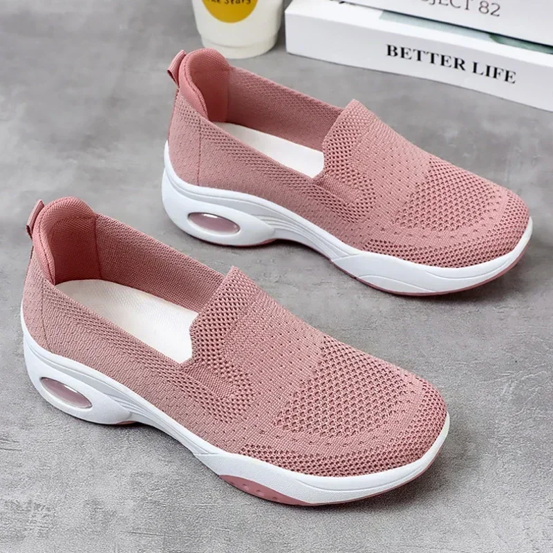 Women Casual Flat Breathable Knitted Sneakers Spring Autumn Sports Tennis Shoes Woman Fashion Slip on Soft Bottom Walking Shoes 5