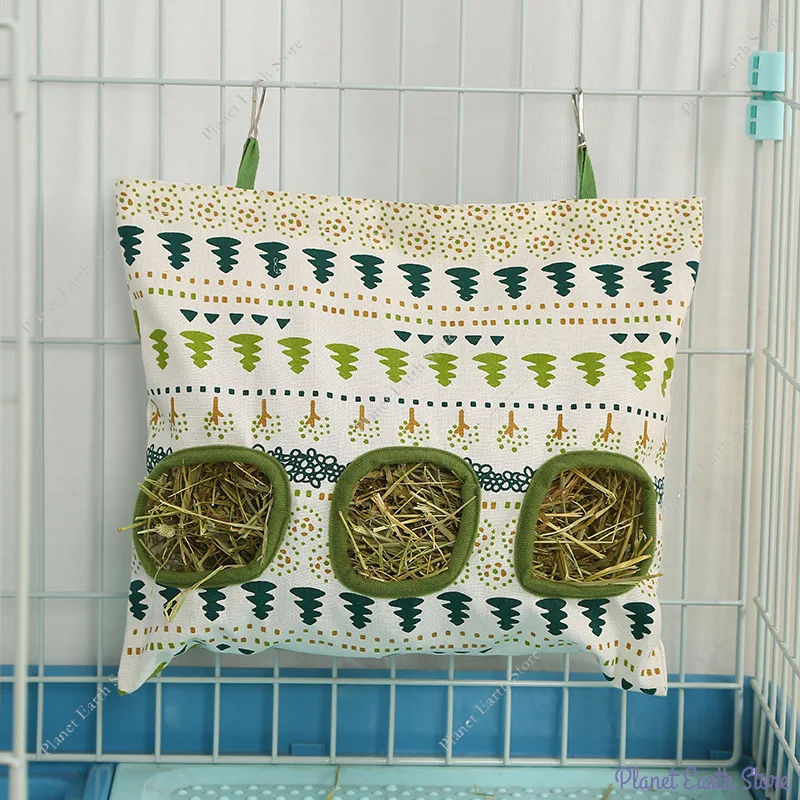 2/3 Holes Hanging Hay Bag for Bunny Guinea Pigs Small Animal Feeder Rabbit Food Dispensers Bag Pet Feeding Rack Cage Tools