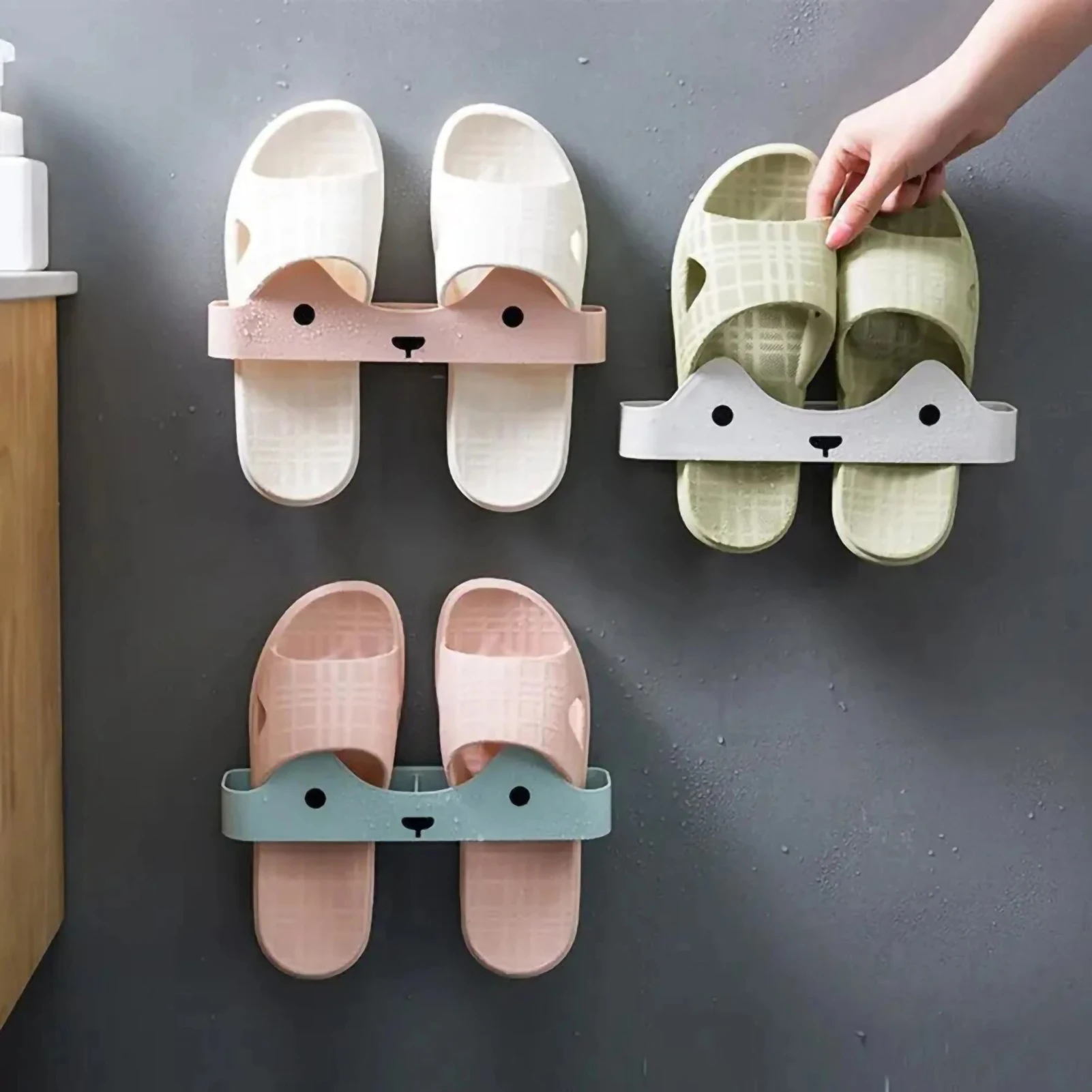 

Bathroom wall-mounted slippers, hanger, shoe cabinet, family storage shoe rack, punch-free and space-saving shoe box