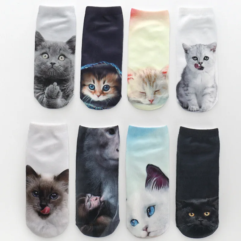 

1pair Kawaii Women Animals Cartoon Socks Fashion Cute Happy Design Comfortable Colorful Cat Polka Dot Print Casual Sock