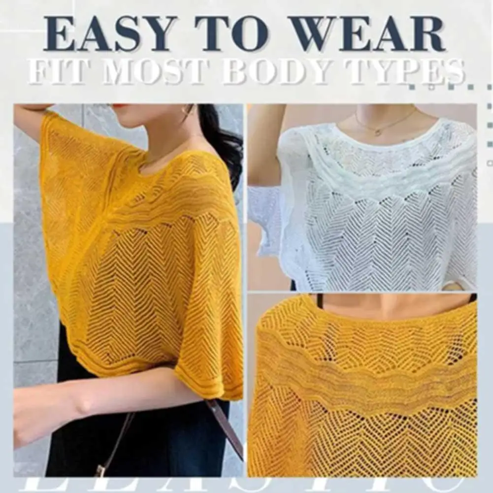 여성용 루즈한 크로셰 상의, 할로우 아웃 코튼 슈러그 판초 숄, 랩 비치 풀오버 숄, 따뜻한 숄더 업 크루넥, 여름 Q5I7