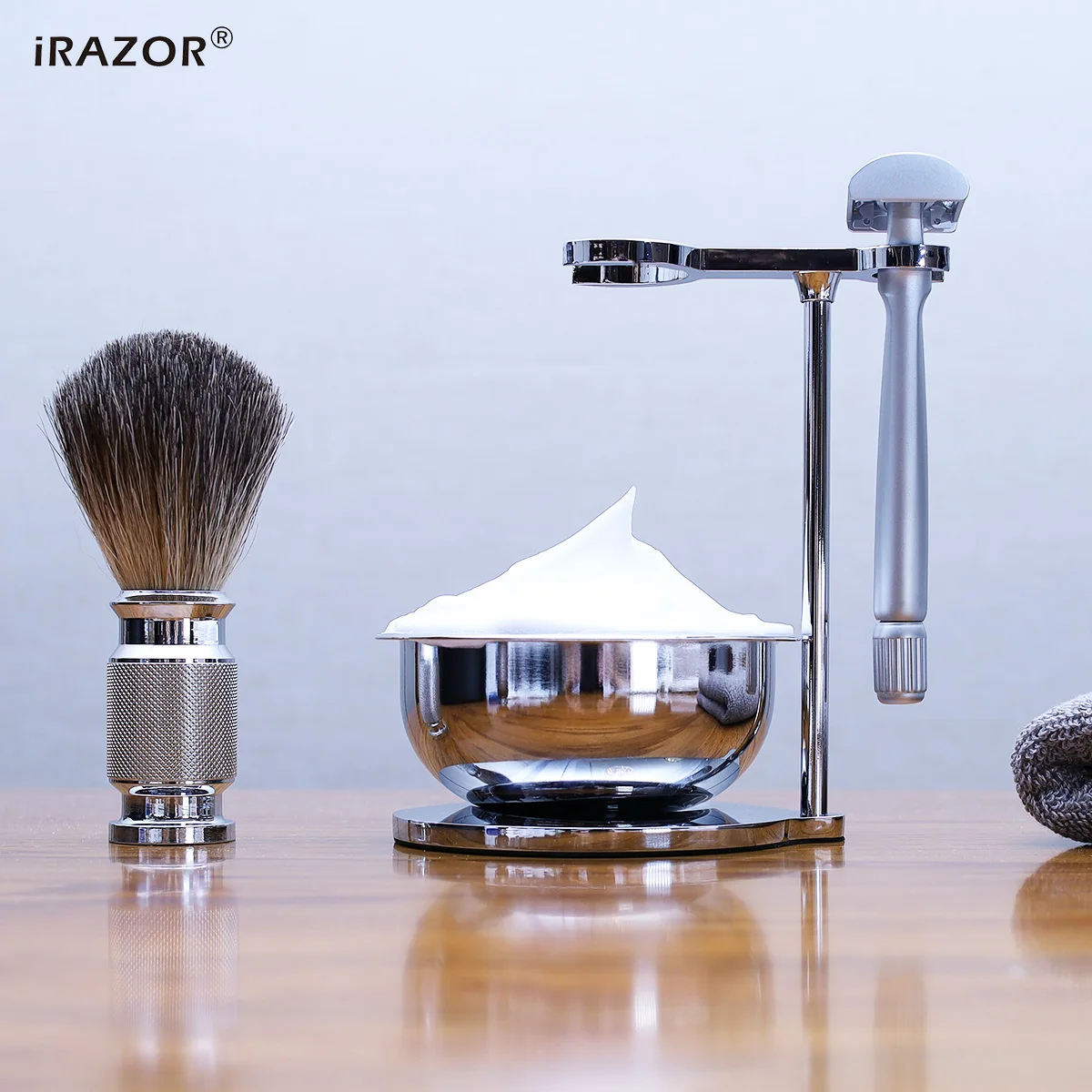 irazor-luxury-men's-shaving-kit-butterfly-open-double-sided-comb-safety-razor-pure-badger-hair-facial-cleaning-brush-gift-kit