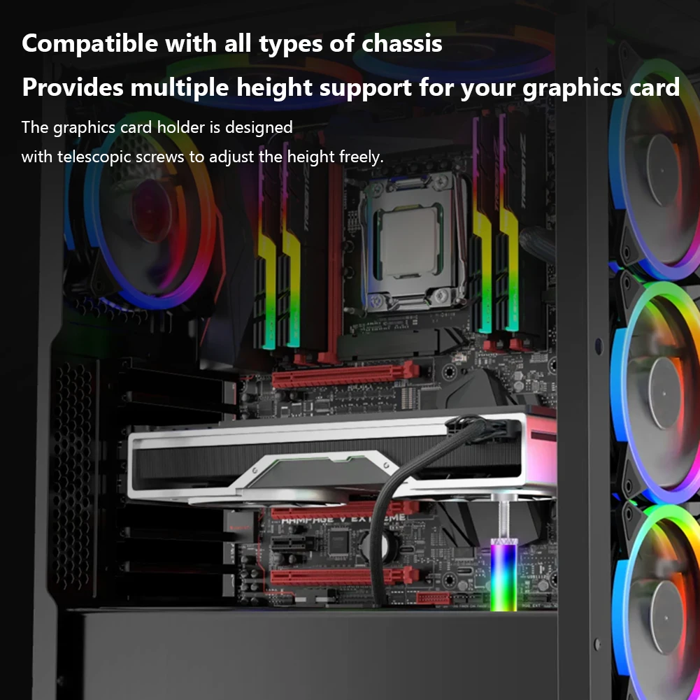 ARGB 그래픽 카드 GPU 버팀대 지지대, 조정 가능한 텔레스코픽 로터리 스크류 스탠드 브래킷, 데스크탑용 마그네틱 GPU 비디오 카드홀더