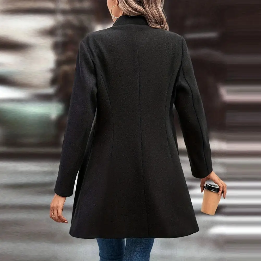

Осенне-зимнее пальто, стильное Женское шерстяное пальто с костюмным воротником, дизайн на пуговицах для осени и зимы, модное однотонное для повседневной носки