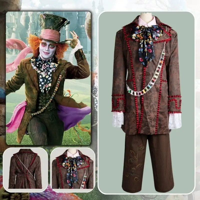 

Alice Movie In Wonderland Johnny Depp Mad Cosplay Hatter Fantasia Costume Jacket Pants Tie Suit Halloween Costumes For Adult Men