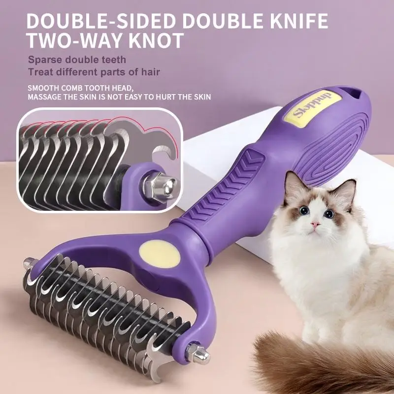 

Dog Grooming comb Pet Deshedding Brush - Double-Sided Undercoat Rake for Dog Cat - Shedding Comb Dematting Tool for Grooming.