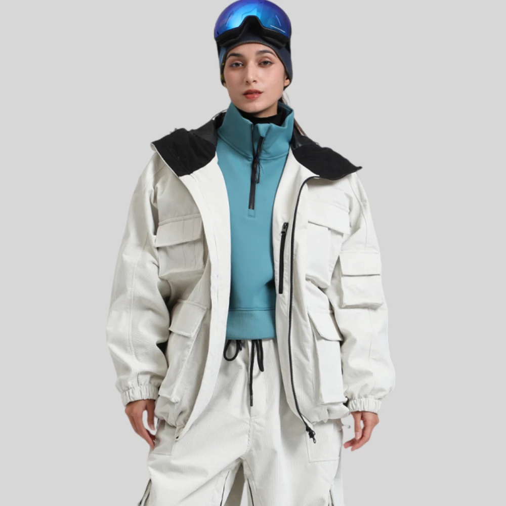 GSOU SNOW Mens Baggy Snowfield Tops Women Warm Windproof Skiing Clothes Multi-Pockets Workwear Jackets Outdoor Waterproof