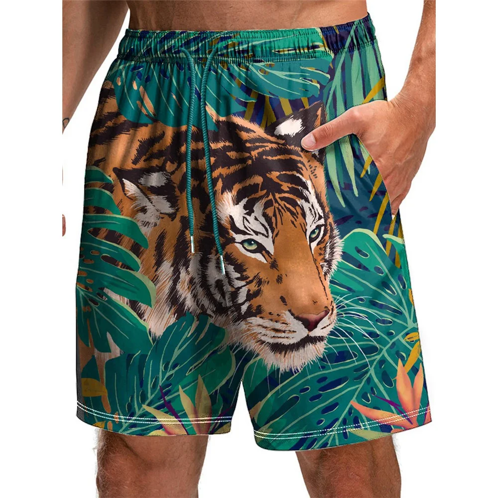 HXFashion Men's Shorts American Independence Day Flag Printed Board Shorts Polyester Pockets Pants Sportswear Men Clothing