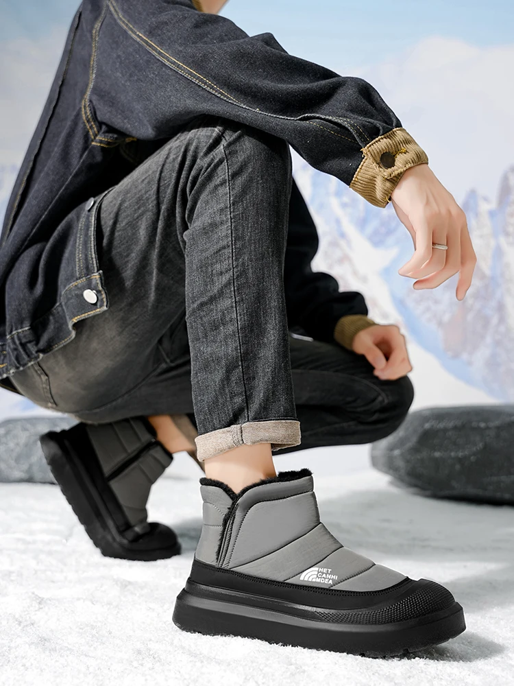 Winter Shoes Men 2026  Fur Warm Comfortable Snow Boots Outdoor Waterproof Down Boots High Top Ankle Boots Platform Shoes Size 44 - 4