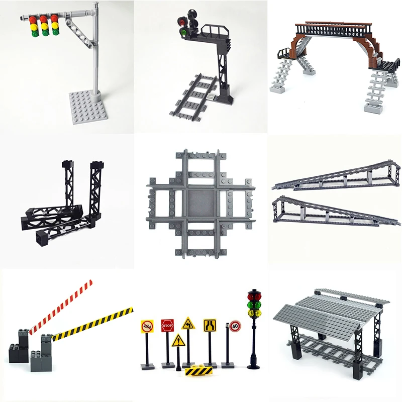 Train Tracks City Rail Straight &amp Curved Cross Rails Building Blocks Set Bricks Model trein railways Compatible All Brands | Игрушки и