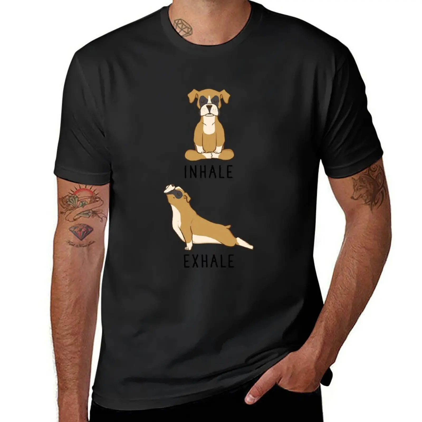 

Inhale Exhale Boxer Dog Yoga T-Shirt tops vintage cute clothes men t shirts