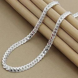 URBABY 925 Sterling Silver 6mm Side Chain 8/18/20/22/24 Inch Necklace For Woman Men Fashion Wedding Engagement Jewelry Gift